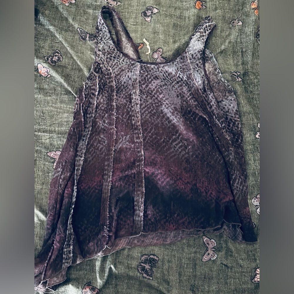 Free People Asymmetric Animal Print Ruffle Tank Violet Harmon ASO alt color - Picture 2 of 2